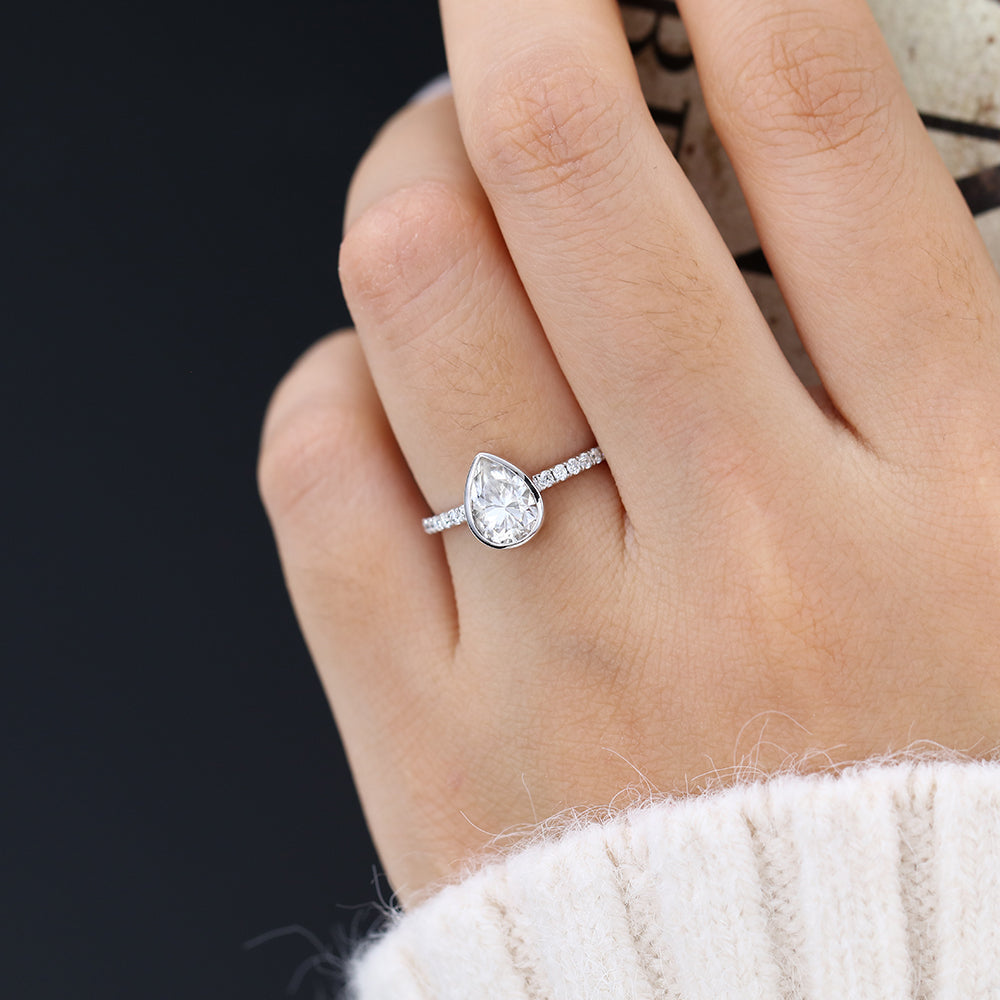 1 CT Pear Pave & Bezel Lab-Grown Diamond Engagement Ring