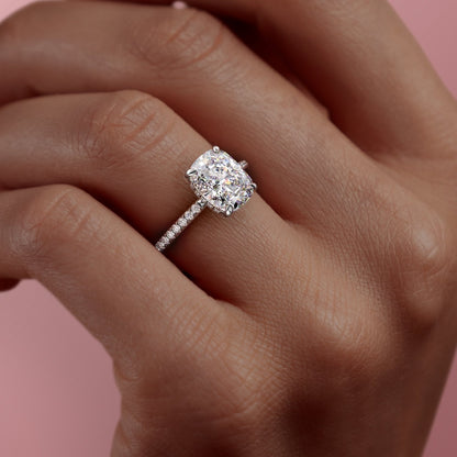 2 CT Elongated Cushion Pave Lab Grown Diamond Engagement Ring