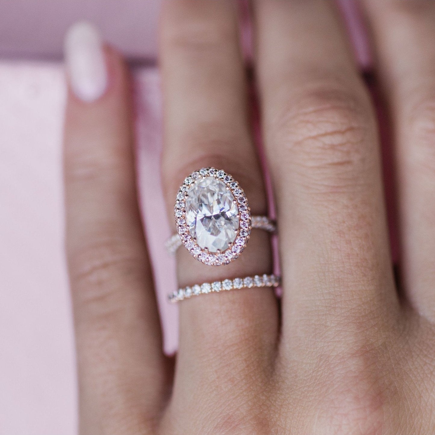 3.9 CT Oval Halo & Pave Lab Grown Diamond Engagement Ring