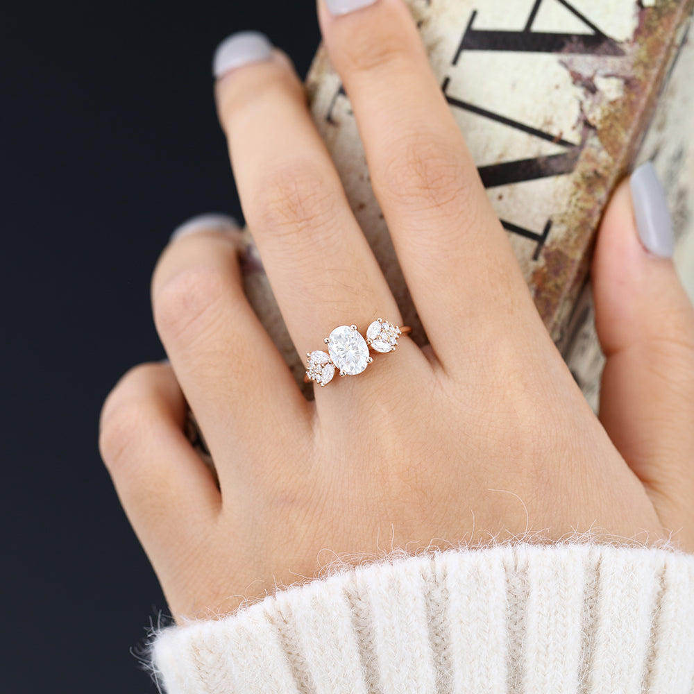 1.33 CT Oval Cluster Moissanite Engagement Ring
