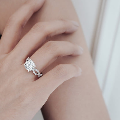 2.0 CT Round Crisscross Pave Lab Grown Diamond Engagement Ring