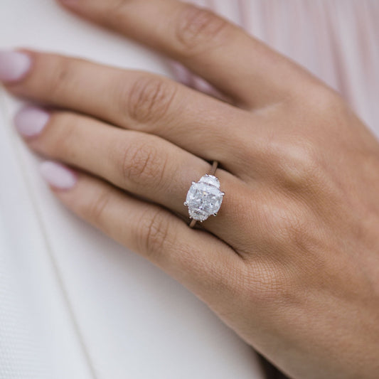 2.5 CT Elongated Cushion Three Stone Lab Grown Diamond Engagement Ring