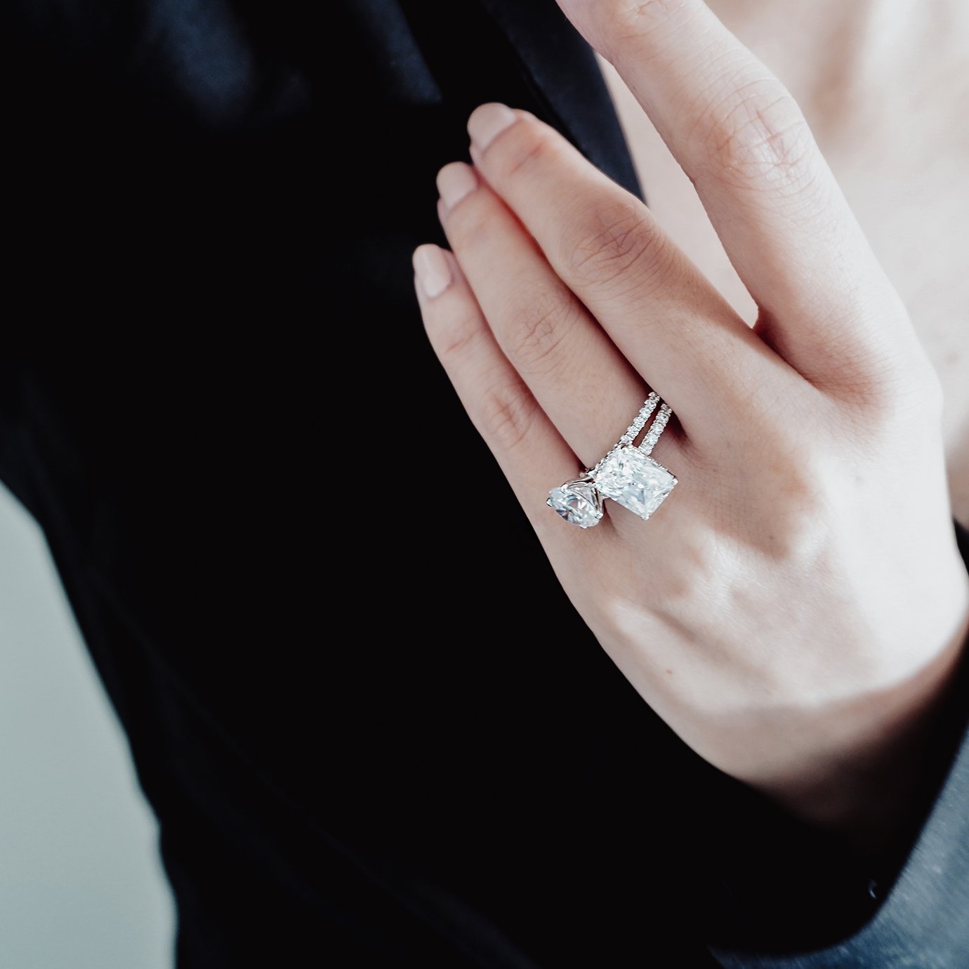 3.0 CT Radiant Hidden Halo & Pave Lab Grown Diamond Engagement Ring