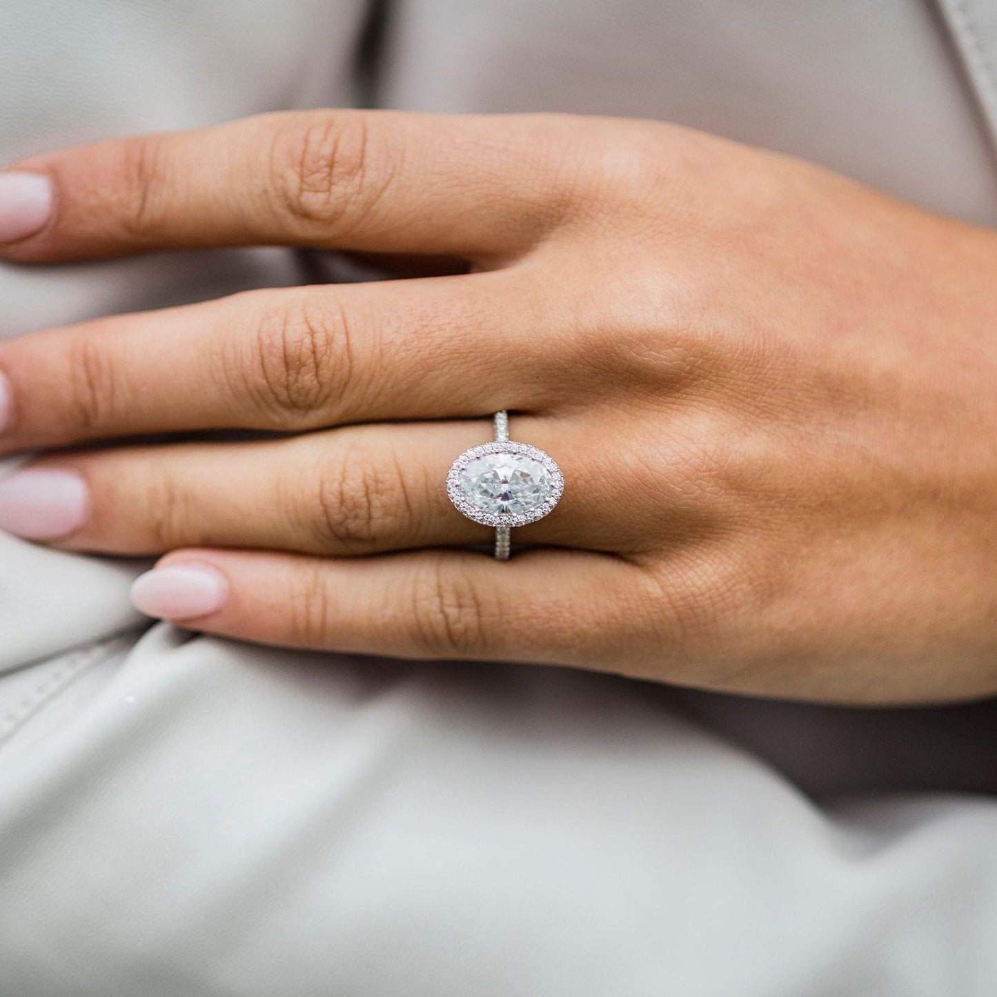 3.85 CT Oval Halo & Pave Lab Grown Diamond Engagement Ring
