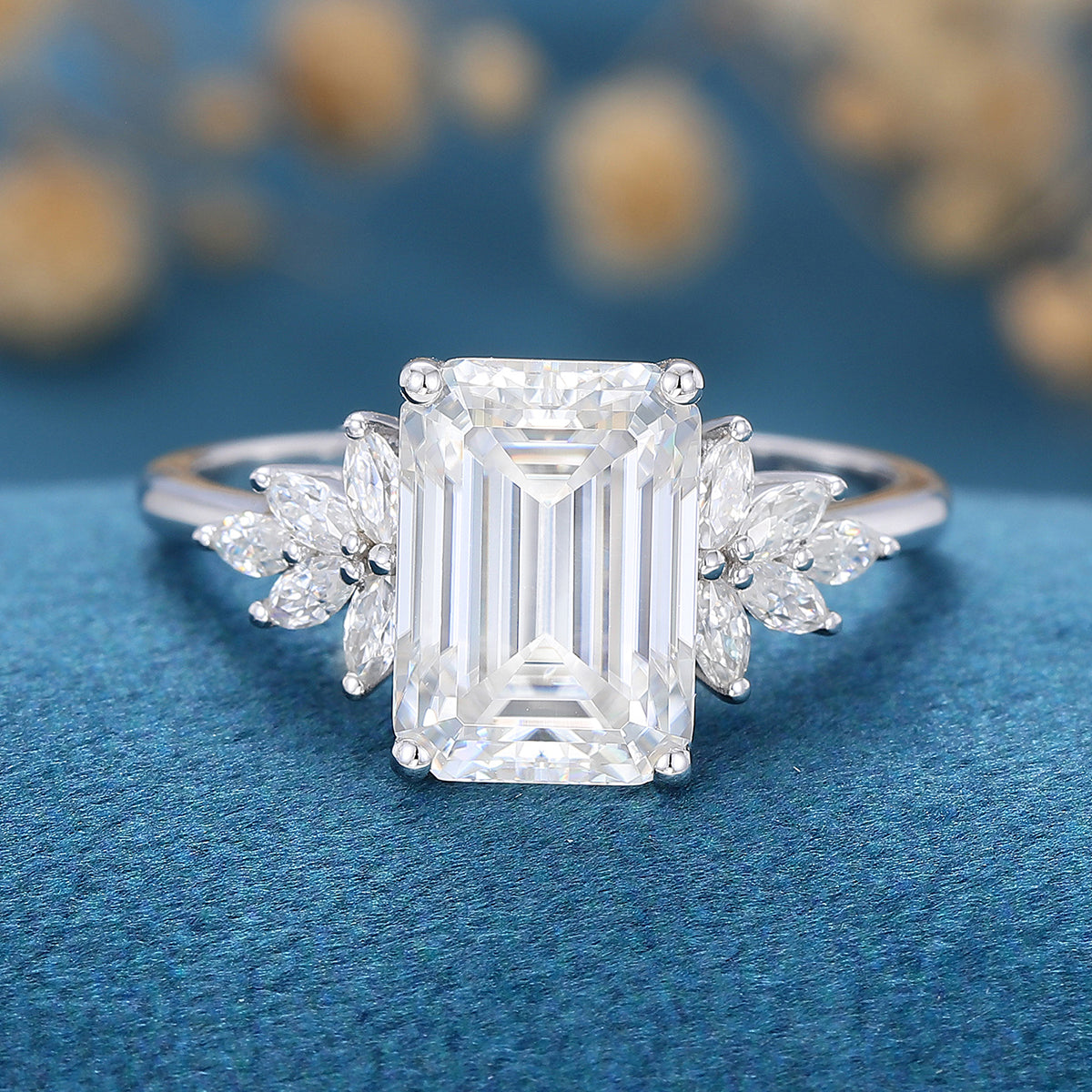 2 CT Emerald Cluster Lab Grown Diamond Engagement Ring