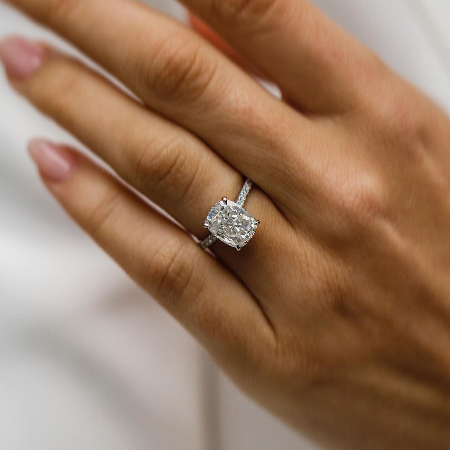 3.2 CT Cushion Pave Lab Grown Diamond Engagement Ring