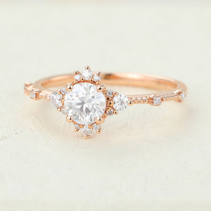0.41 CT Round Cluster Moissanite Engagement Ring