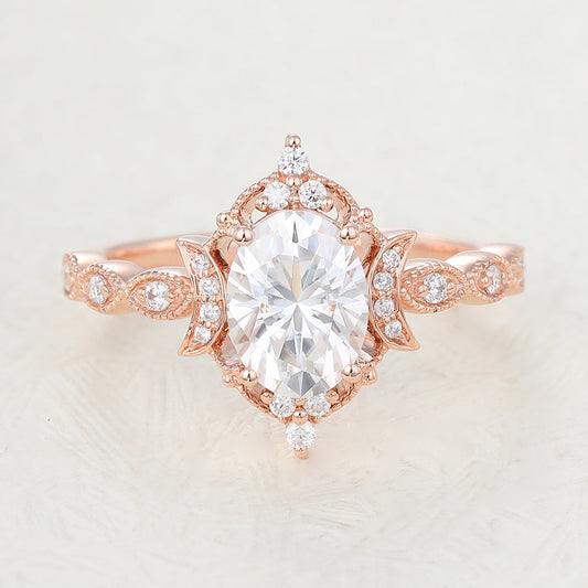 1.33 CT Oval Vintage Cluster & Pave Moissanite Engagement Ring