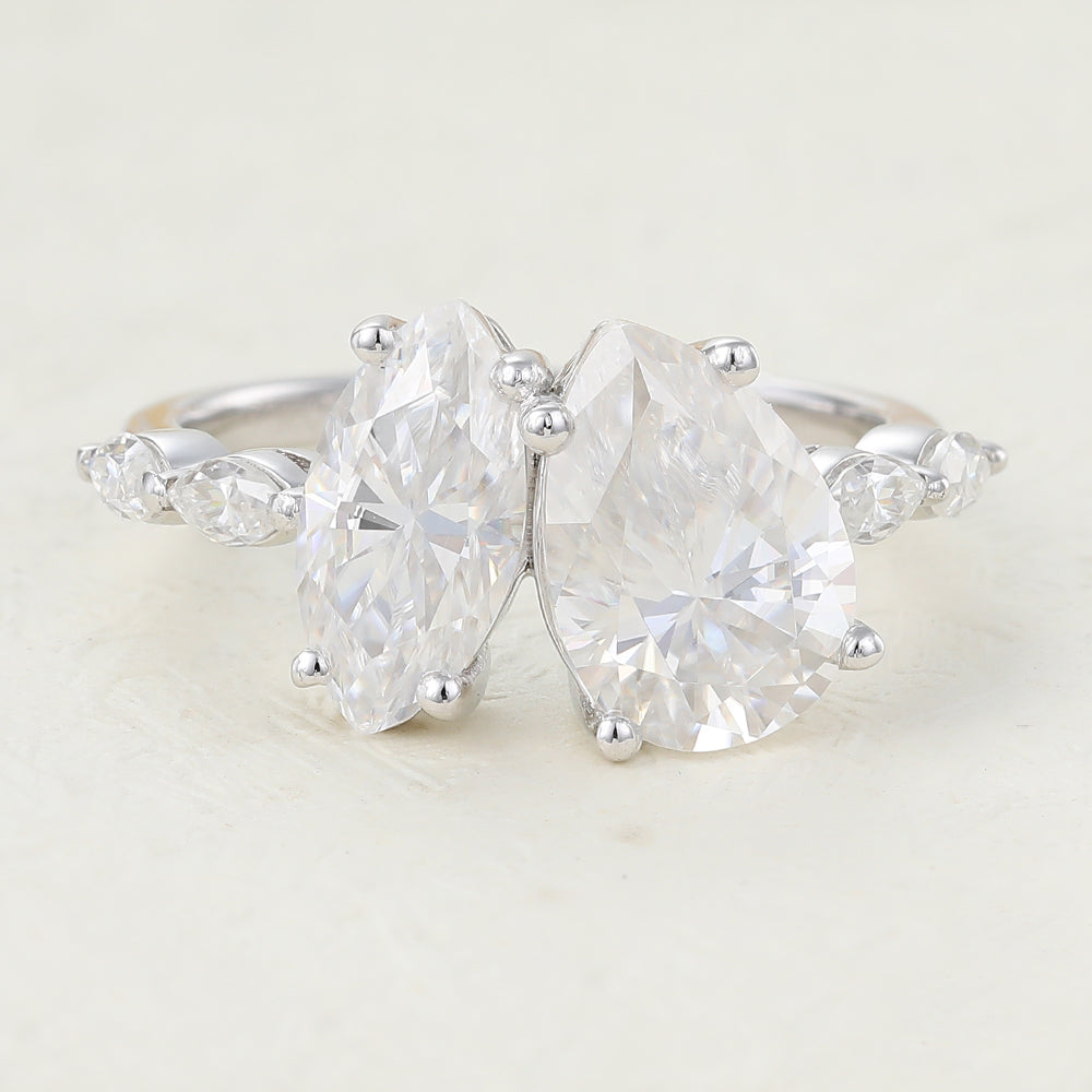 2.83 CT Pear & Marquise Cluster Moissanite Engagement Ring