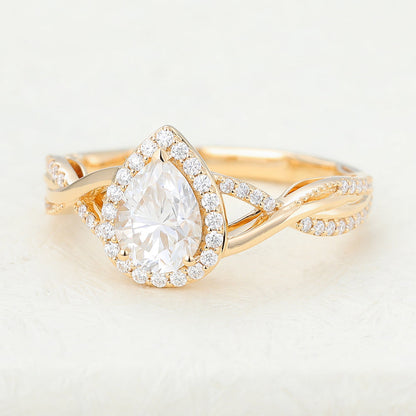 0.43 CT Pear Halo Pave & Criss-Cross Lab-Grown Diamond Engagement Ring