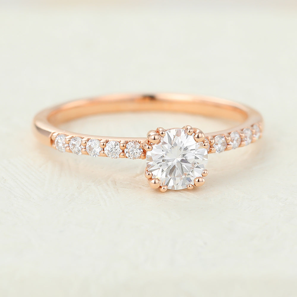 0.41 CT Round Pave Moissanite Engagement Ring
