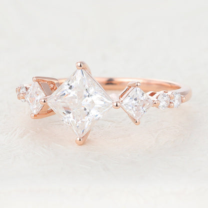 1.35 CT Princess Cluster Lab-Grown Diamond Engagement Ring