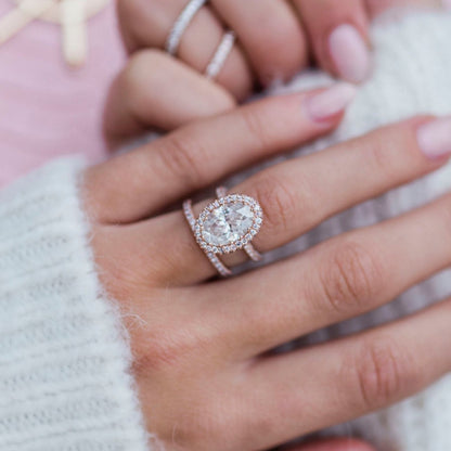3.9 CT Oval Halo & Pave Lab Grown Diamond Engagement Ring