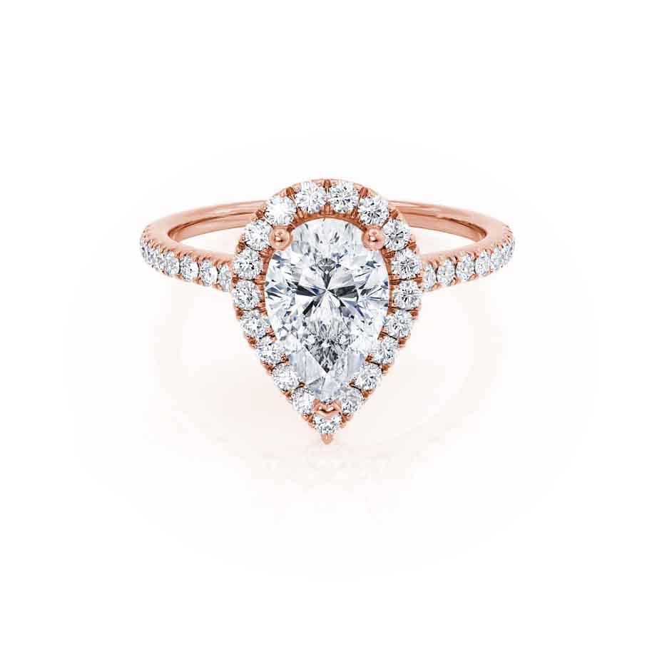 0.94 CT Pear Halo & Pave Lab Grown Diamond Engagement Ring