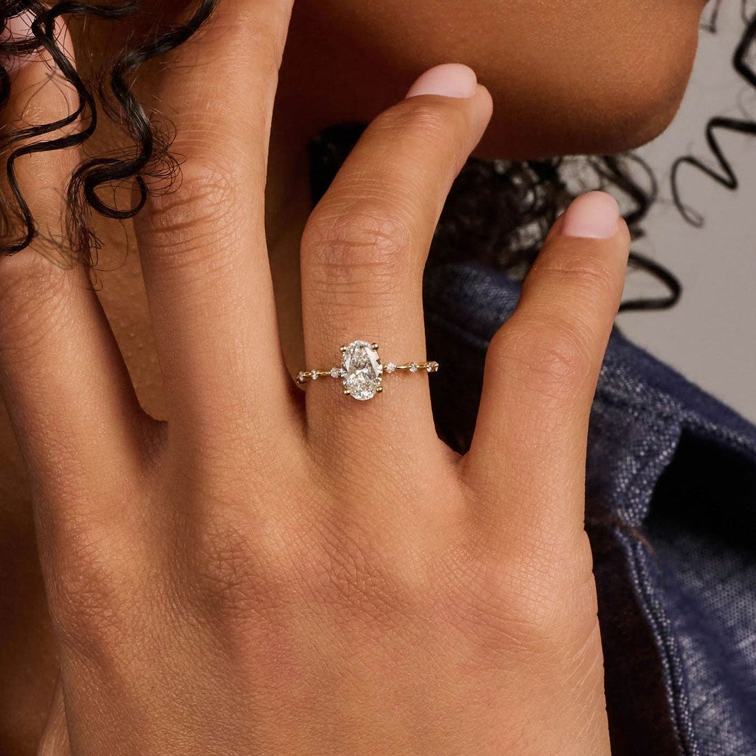 0.50 CT Oval Dainty Pave Moissanite Engagement Ring