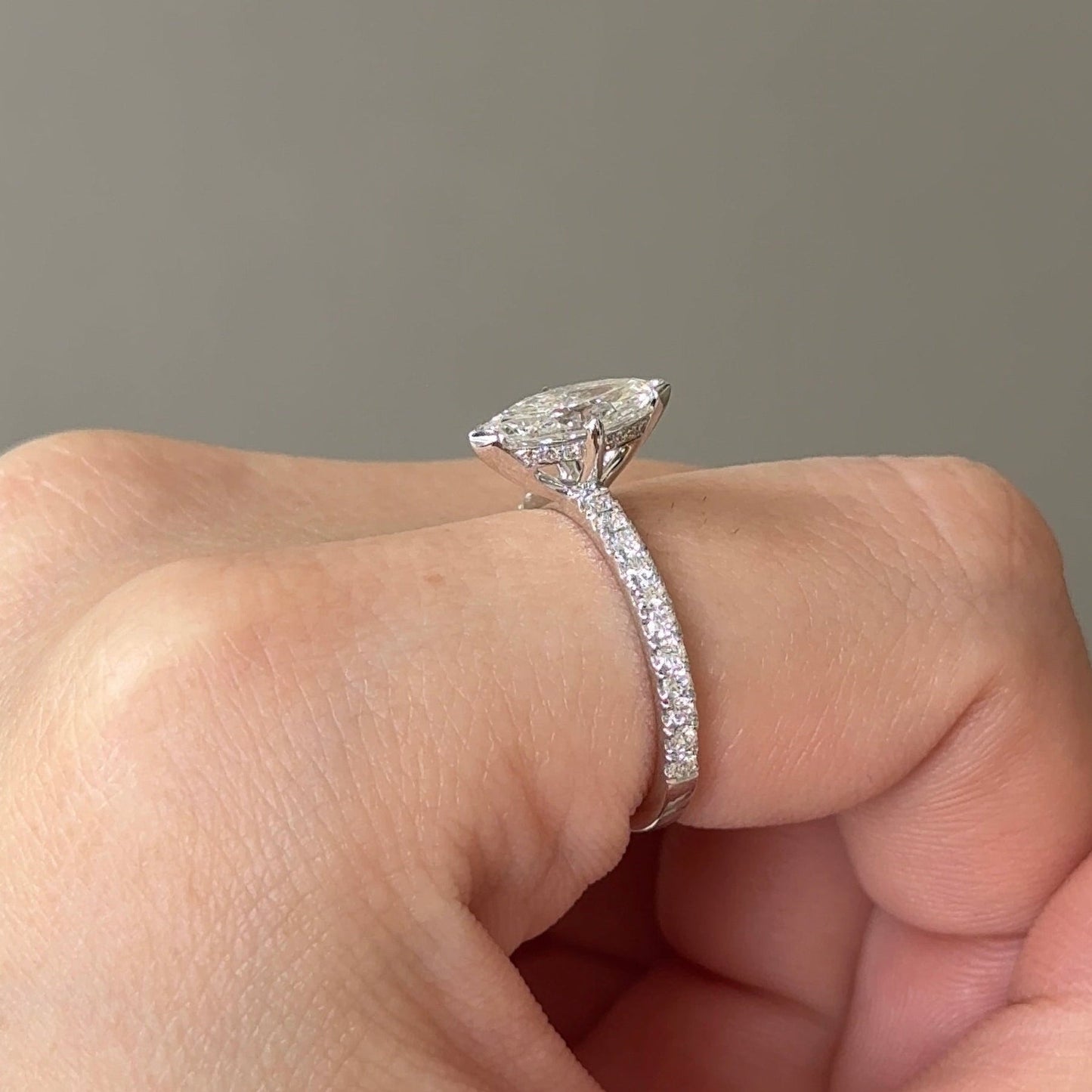 1.02 CT Marquise Pave Moissanite Engagement Ring