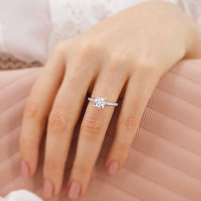 0.8 CT Cushion Pave Lab Grown Diamond Engagement Ring
