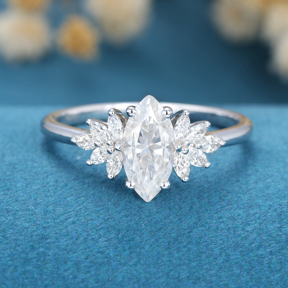 0.9 CT Marquise Cluster Lab Grown Diamond Engagement Ring