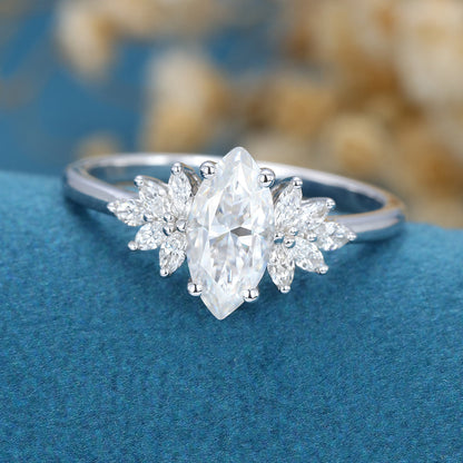 0.9 CT Marquise Cluster Lab Grown Diamond Engagement Ring
