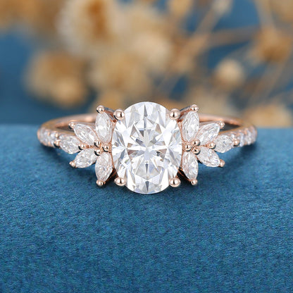 1.33 CT Oval Cluster Lab Grown Diamond Engagement Ring