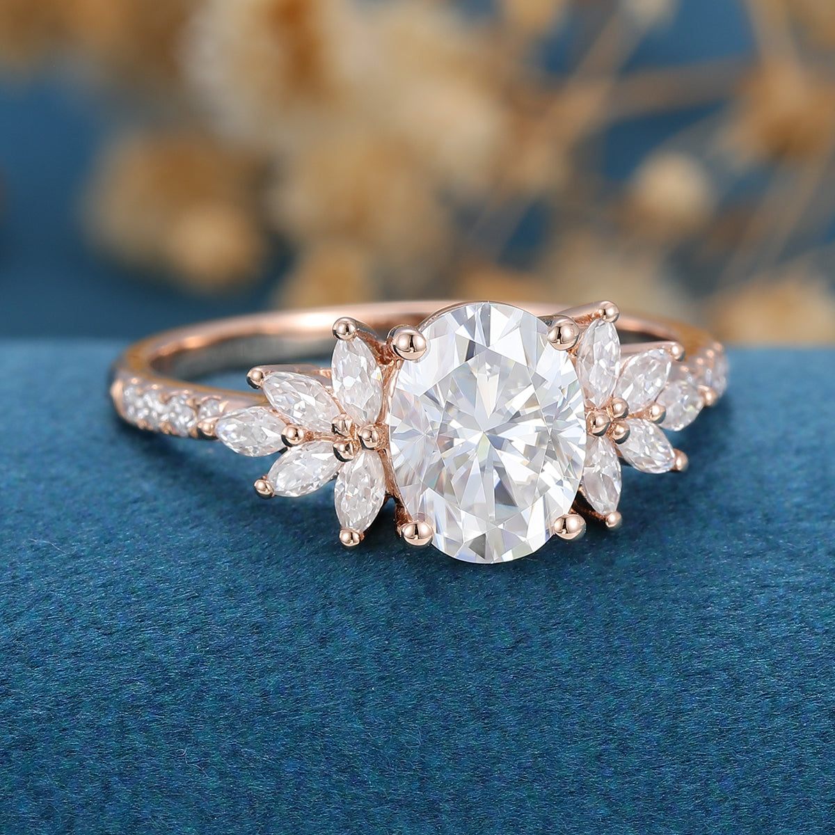 1.33 CT Oval Cluster Lab Grown Diamond Engagement Ring