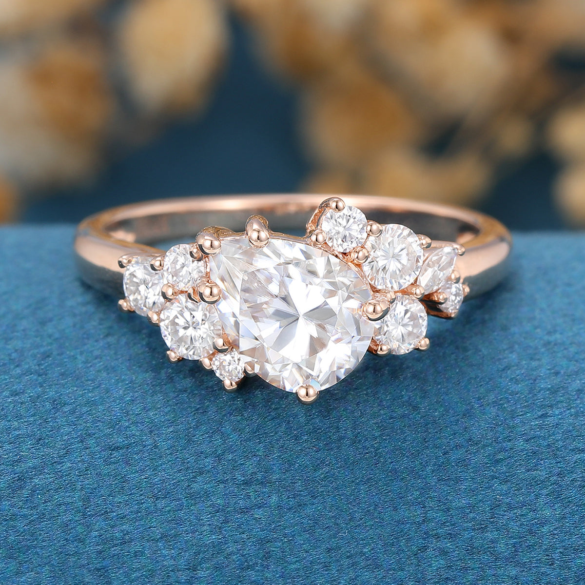 1 CT Pear Cluster Lab Grown Diamond Engagement Ring