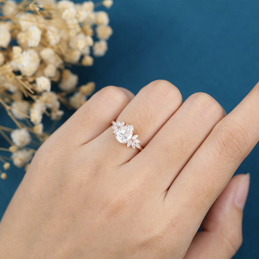1 CT Pear Cluster Lab Grown Diamond Engagement Ring