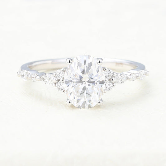 1.33 CT Oval Vintage Cluster & Pave Moissanite Engagement Ring