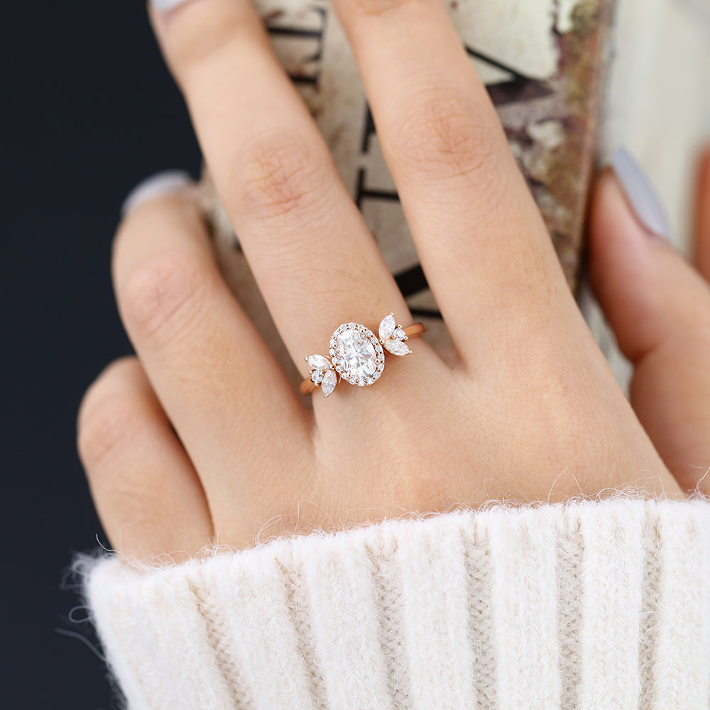 0.84 CT Oval Cluster Lab-Grown Diamond Engagement Ring