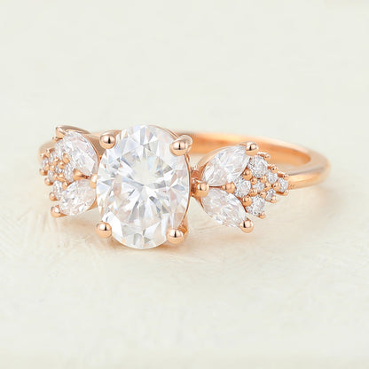 1.33 CT Oval Cluster Moissanite Engagement Ring