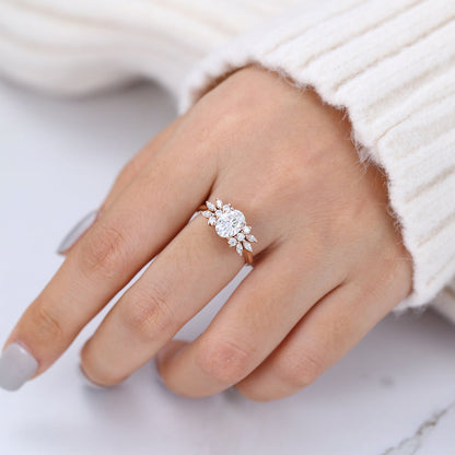 1.33 CT Oval Cluster Lab-Grown Diamond Engagement Ring