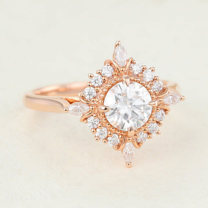 0.68 CT Round Vintage Cluster Lab-Grown Diamond Engagement Ring