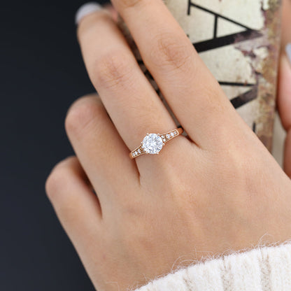 0.88 CT Round Pave Moissanite Engagement Ring