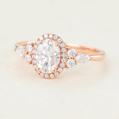 0.84 CT Oval Cluster Moissanite Engagement Ring
