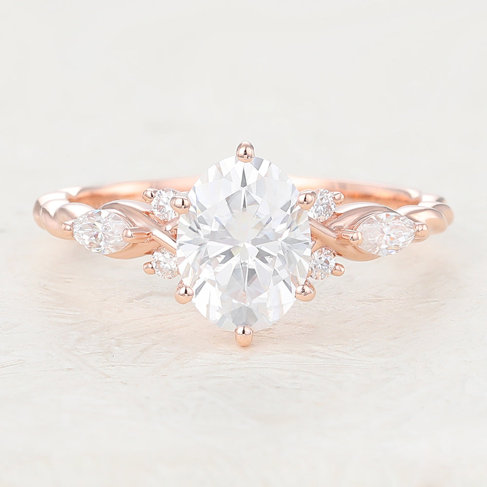 1.33 CT Oval Cluster Twisted Shank Moissanite Engagement Ring